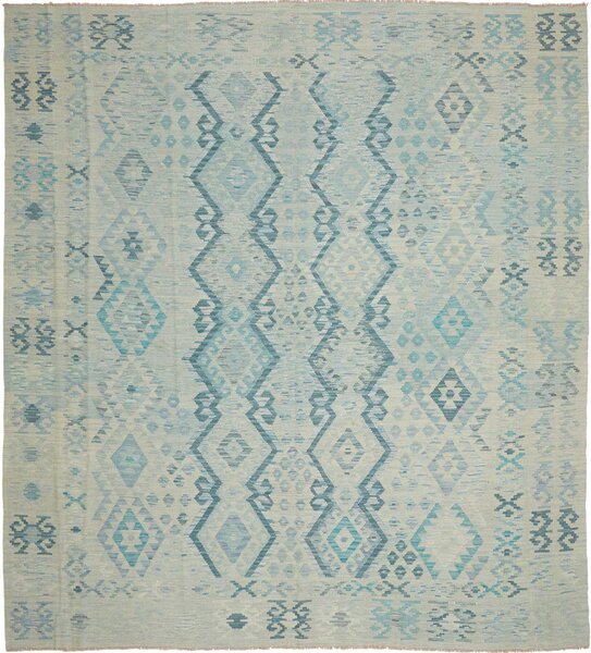 Tappeto Kilim Afghanistan Geometrico Azzurro Turchese 263x289 Cm