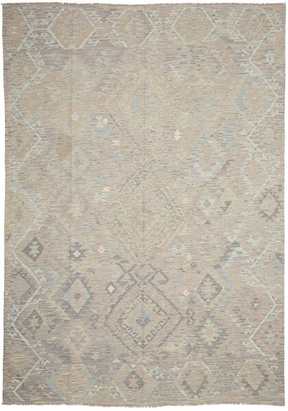 Tappeto Kilim Afghanistan Geometrico Beige Azzurro 210x294 Cm