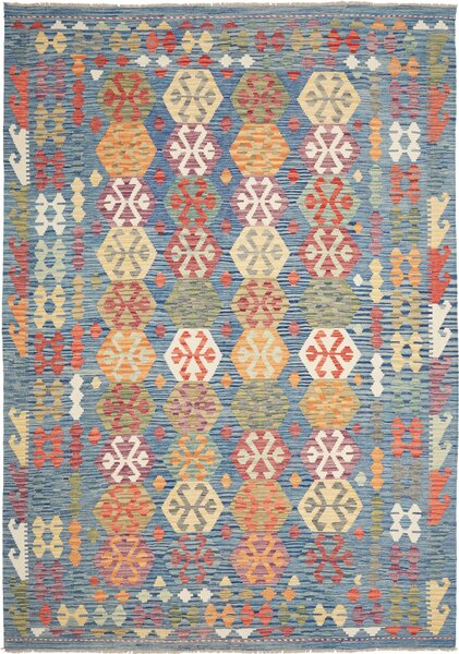 Tappeto Kilim Afghanistan Geometrico Blu Arancio 206x298 Cm