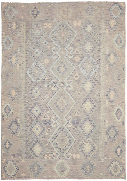 Tappeto Kilim Afghanistan Geometrico Grigio Beige Lilla 207x292 Cm