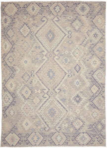 Tappeto Kilim Afghanistan Geometrico Beige Grigio 211x294 Cm