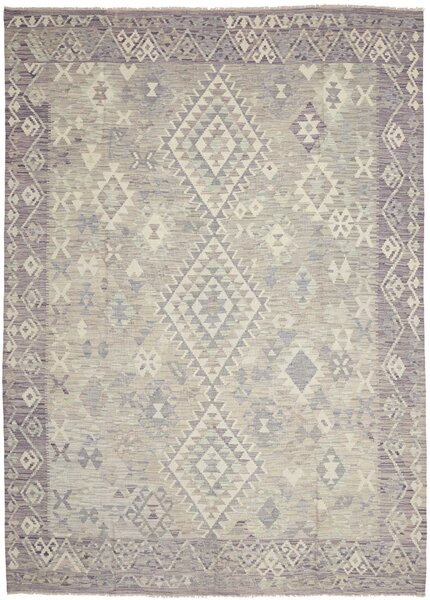 Tappeto Kilim Afghanistan Geometrico Grigio Lilla Tenue 210x294 Cm