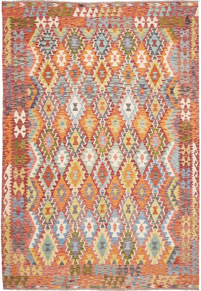 Tappeto Kilim Afghanistan Geometrico Multicolore Terracotta 210x304 Cm