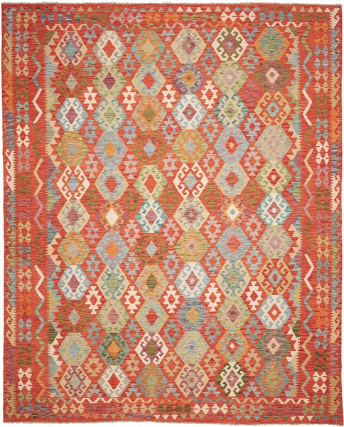 Tappeto Kilim Afghanistan Geometrico Arancio Rosso 280x352 Cm