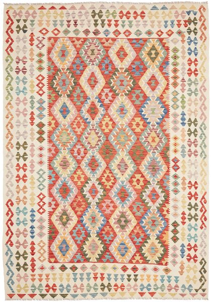 Tappeto Kilim Afghanistan Geometrico Multicolore Beige 208x291 Cm