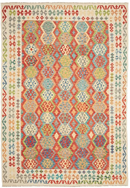 Tappeto Kilim Afghanistan Astratto Multicolore Rosso 209x301 Cm