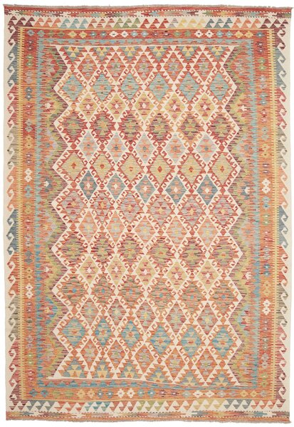 Tappeto Kilim Afghanistan Geometrico Terracotta Azzurro 208x302 Cm