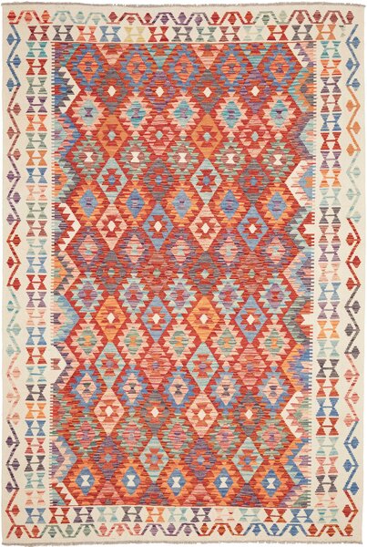 Tappeto Kilim Afghanistan Geometrico Terracotta Blu 204x300 Cm