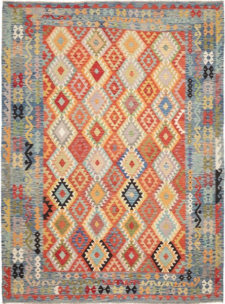 Tappeto Kilim Afghanistan Geometrico Multicolore Blu 256x354 Cm