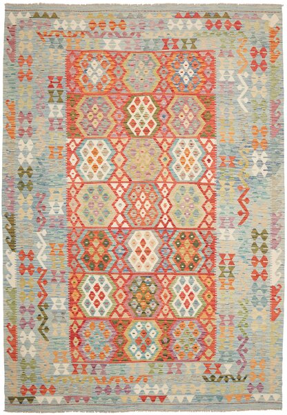 Tappeto Kilim Afghanistan Geometrico Azzurro Rosso 214x308 Cm