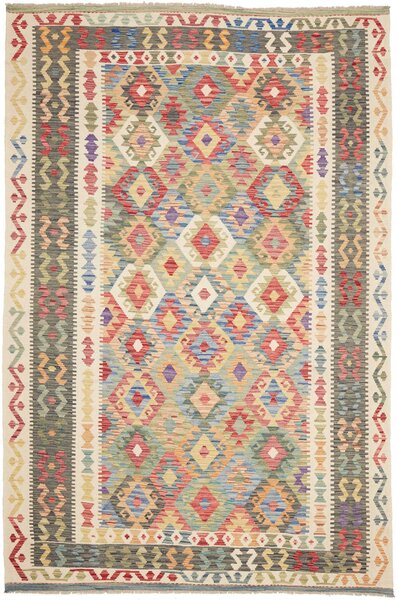 Tappeto Kilim Afghanistan Geometrico Multicolore Crema 200x302 Cm