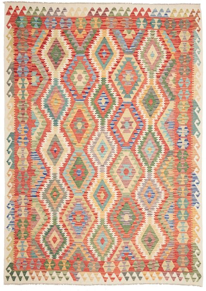 Tappeto Kilim Afghanistan Astratto Multicolore Terracotta 210x295 Cm