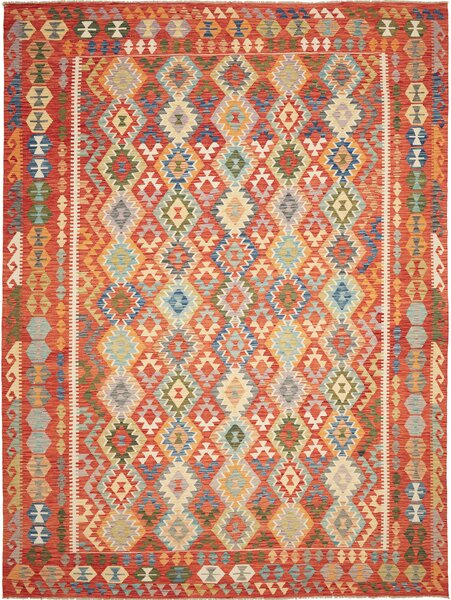Tappeto Kilim Afghanistan Geometrico Terracotta Multicolore 277x372 Cm