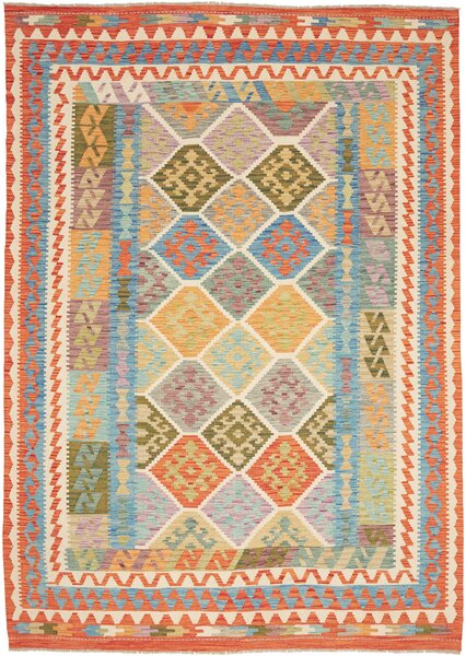 Tappeto Kilim Afghanistan Geometrico Multicolore Arancio 200x285 Cm