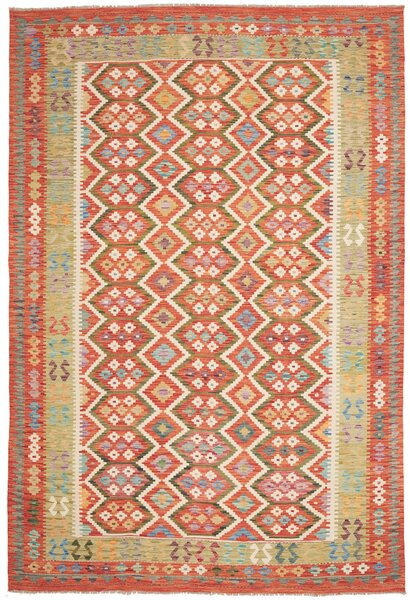 Tappeto Kilim Afghanistan Geometrico Ruggine Verde 206x305 Cm