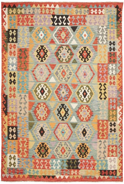 Tappeto Kilim Afghanistan Geometrico Azzurro Arancione 209x315 Cm