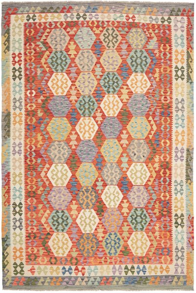 Tappeto Kilim Afghanistan Astratto Terracotta Policromo 207x301 Cm