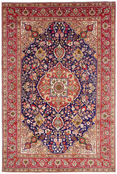 Tappeto Tabriz Persia Medaglione Blu Rosso Crema 205x309 Cm