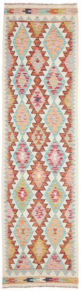 Tappeto Kilim Afghanistan Astratto Acquamarina Arancio Rosa 80x296 Cm