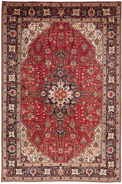 Tappeto Tabriz Persia Medaglione Rosso Blu 195x298 Cm