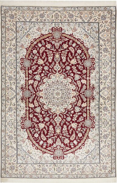 Tappeto Nain 6la Persia Medaglione Avorio Rosso Scuro 158x248 Cm