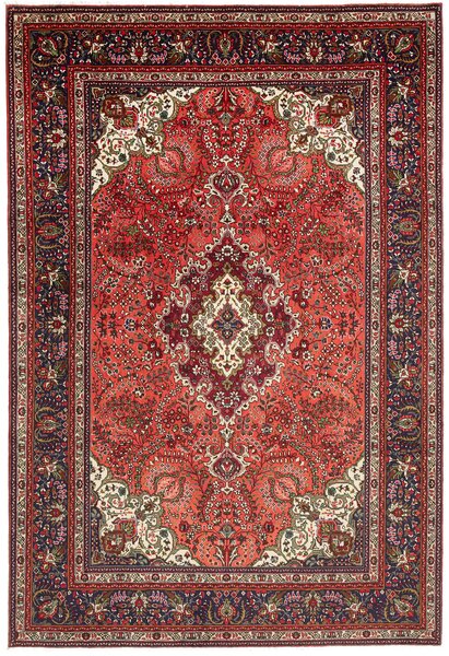 Tappeto Tabriz Persia Medaglione Rosso Corallo Blu Notte 200x293 Cm