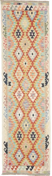 Tappeto Kilim Afghanistan Geometrico Avorio Multicolore 83x295 Cm