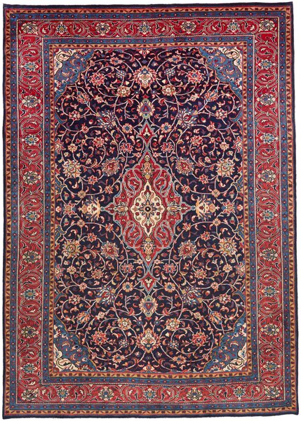 Tappeto Sarough Persia Medaglione Blu Notte Rosso 218x307 Cm