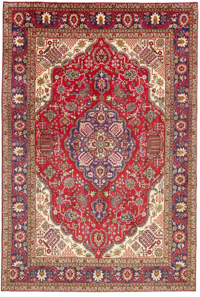Tappeto Tabriz Persia Medaglione Rosso Blu 197x292 Cm