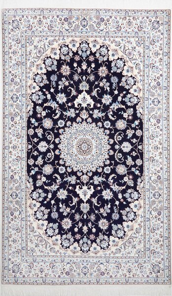 Tappeto Nain 6la Persia Medaglione Blu Bianco 157x252 Cm