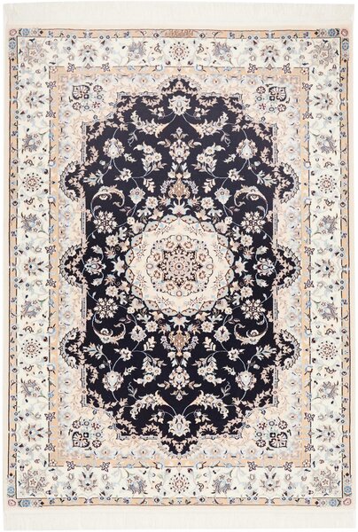 Tappeto Nain 6la Persia Medaglione Blu Notte Crema 126x175 Cm