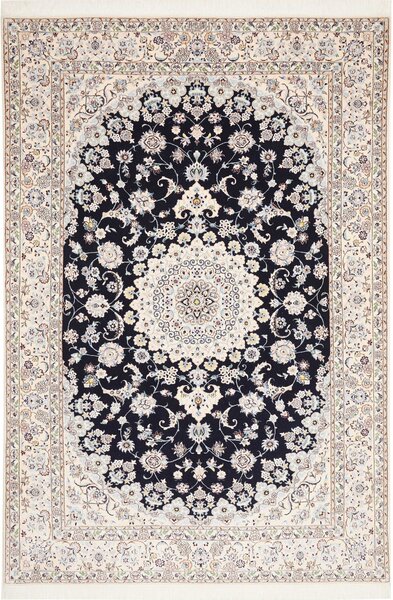 Tappeto Nain 6la Persia Medaglione Blu Notte Crema 160x235 Cm