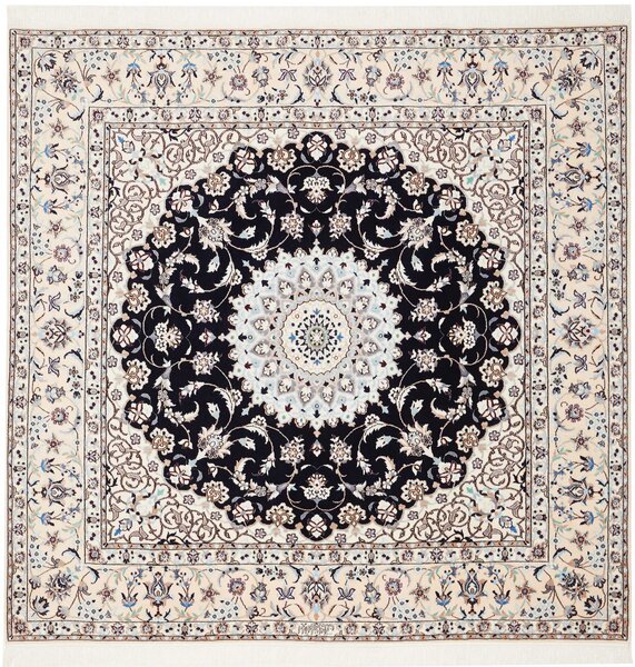 Tappeto Nain 6la Persia Medaglione Nero Avorio 172x170 Cm