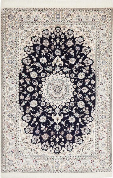 Tappeto Nain 6la Persia Medaglione Blu Notte Crema 153x232 Cm
