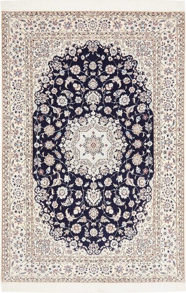 Tappeto Nain 6la Persia Medaglione Blu Scuro Crema 160x234 Cm