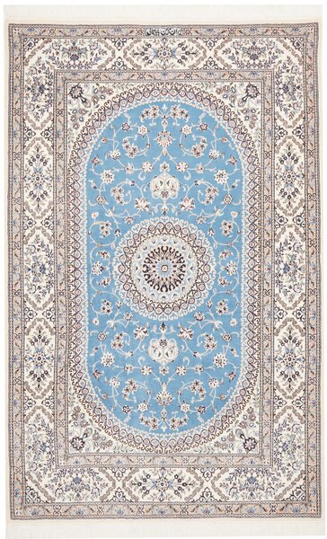 Tappeto Nain 6la Persia Medaglione Celeste Crema 127x200 Cm