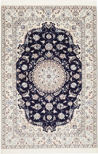 Tappeto Nain 6la Persia Medaglione Blu Notte Avorio 124x182 Cm