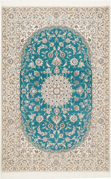 Tappeto Nain 6la Persia Medaglione Turchese Crema 131x196 Cm