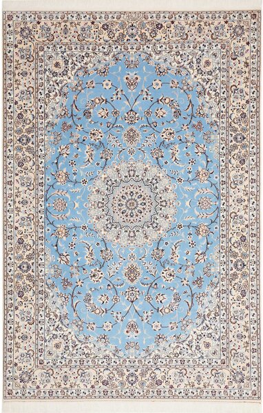 Tappeto Nain 6la Persia Medaglione Celeste Crema 156x235 Cm