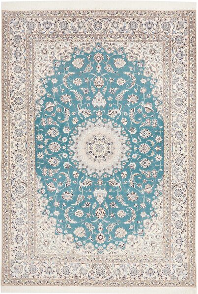 Tappeto Nain 6la Persia Medaglione Turchese Avorio 168x244 Cm
