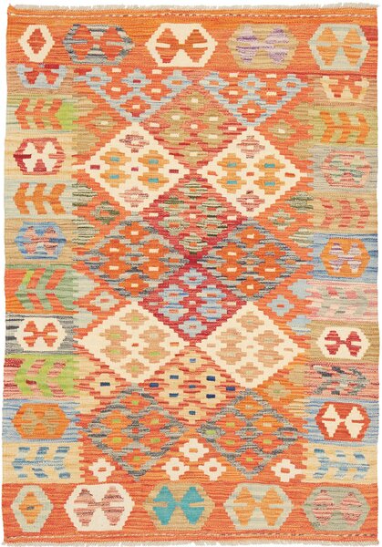 Tappeto Kilim Afghanistan Geometrico Arancio Blu 102x148 Cm