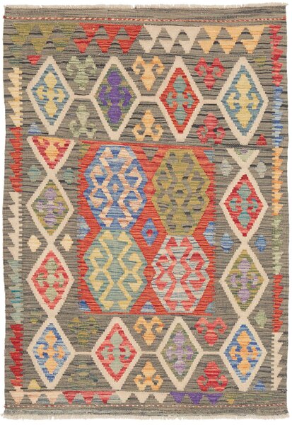 Tappeto Kilim Afghanistan Geometrico Grigio Multicolore 101x146 Cm