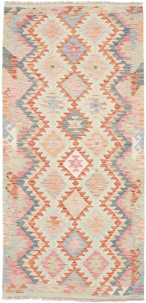 Tappeto Kilim Afghanistan Geometrico Verde Rosa 97x207 Cm