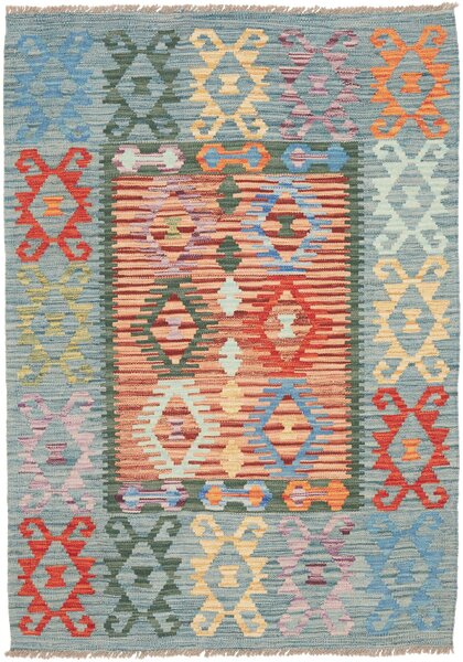 Tappeto Kilim Afghanistan Astratto Azzurro Corallo 104x148 Cm