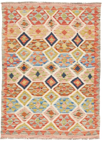 Tappeto Kilim Afghanistan Geometrico Crema Multicolore Vibrante 99x135 Cm