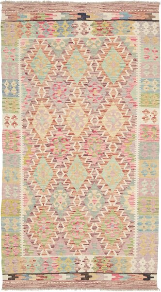 Tappeto Kilim Afghanistan Geometrico Pastello Rosa 106x193 Cm