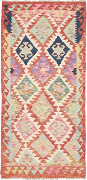 Tappeto Kilim Afghanistan Geometrico Terra Di Siena Multicolore 95x200 Cm
