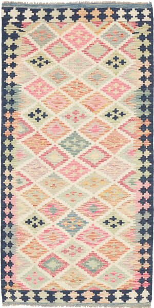 Tappeto Kilim Afghanistan Astratto Multicolore Pastello Blu 96x195 Cm