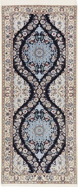 Tappeto Nain 6la Persia Medaglione Blu Crema 73x175 Cm