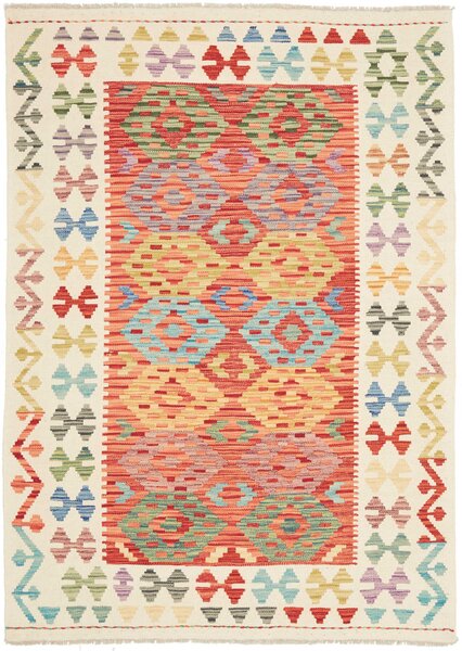 Tappeto Kilim Afghanistan Geometrico Multicolore Crema 125x177 Cm